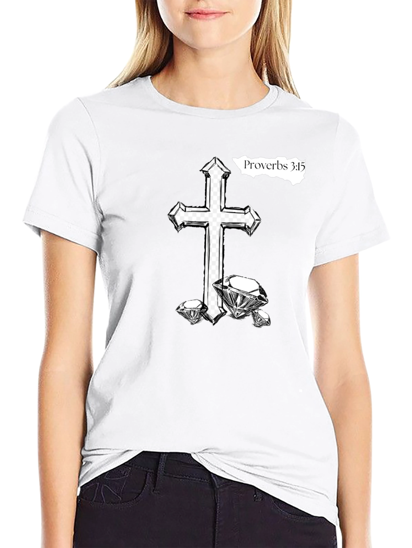 Cross & Diamonds Black T-Shirt - Proverbs 3:15