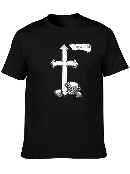 Cross & Diamonds Black T-Shirt - Proverbs 3:15
