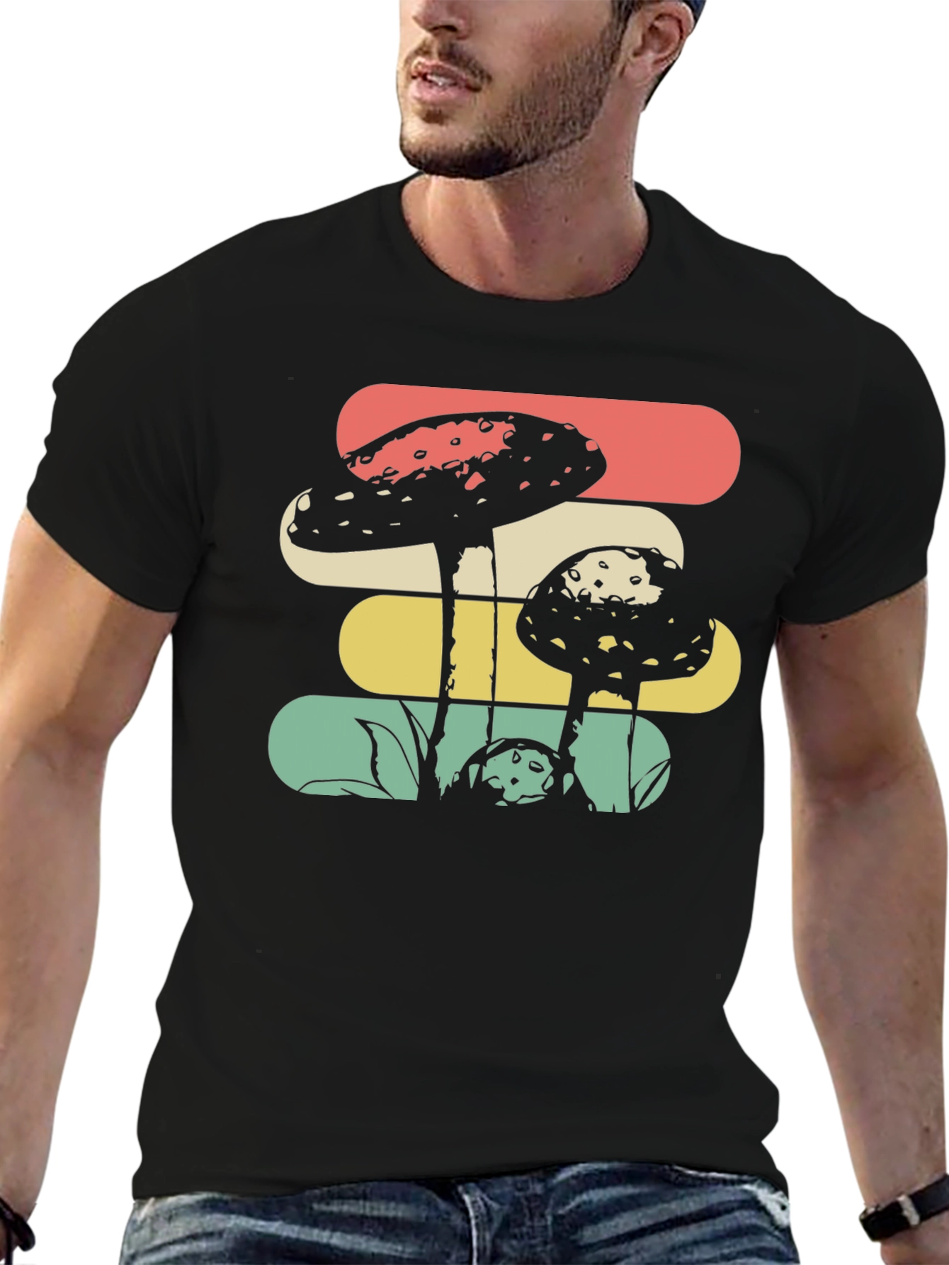 Retro Mushroom Graphic Tee - Black