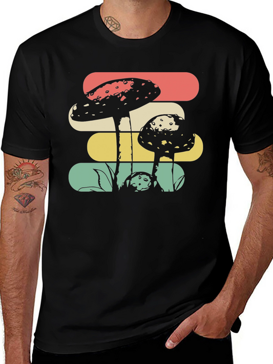 Retro Mushroom Graphic Tee - Black
