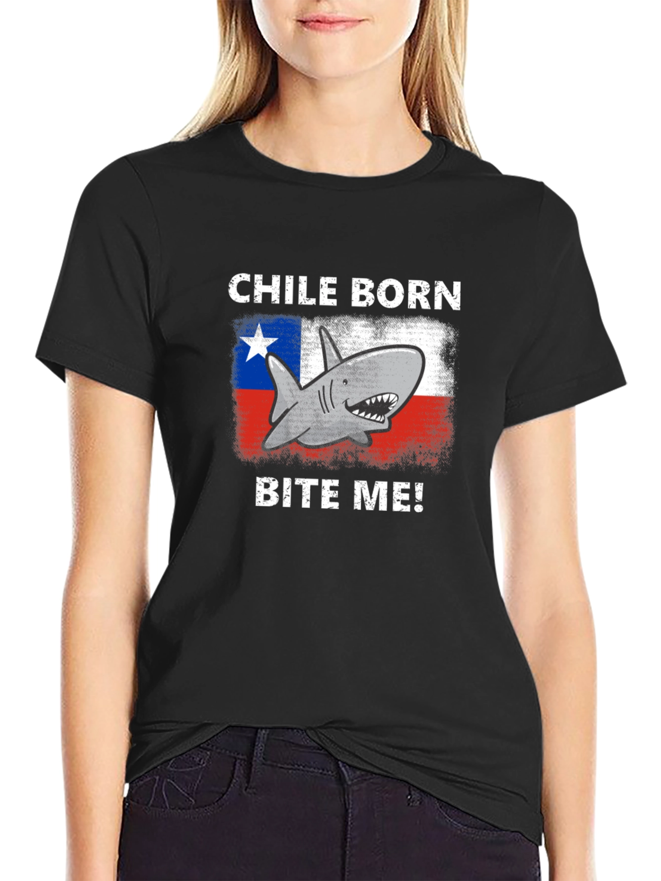Chile Born Shark Bite Me! Graphic T-Shirt