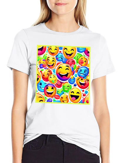 Emoji Face Pattern Black T-Shirt