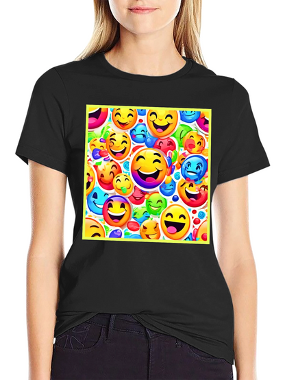 Emoji Face Pattern Black T-Shirt