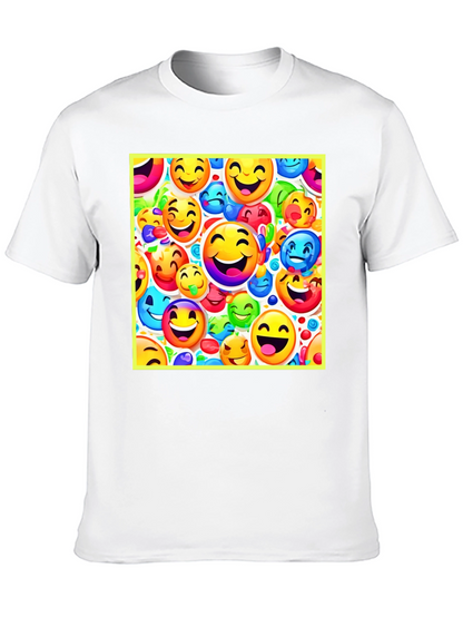 Emoji Face Pattern Black T-Shirt