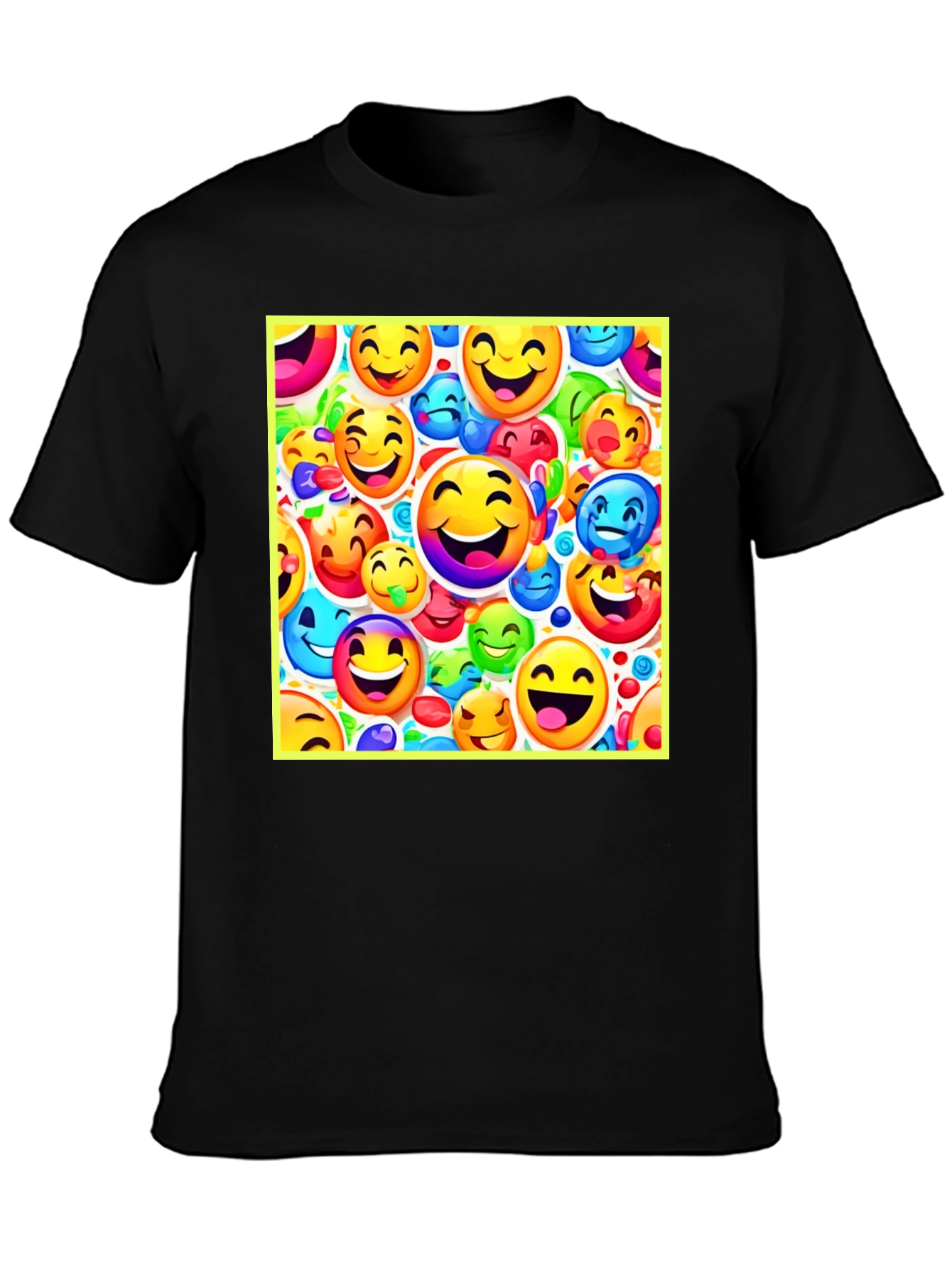 Emoji Face Pattern Black T-Shirt