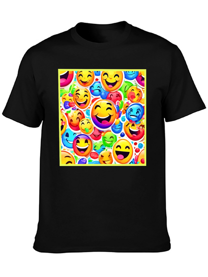 Emoji Face Pattern Black T-Shirt