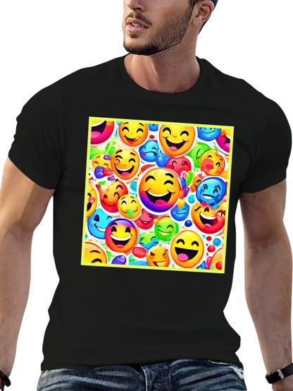 Emoji Face Pattern Black T-Shirt