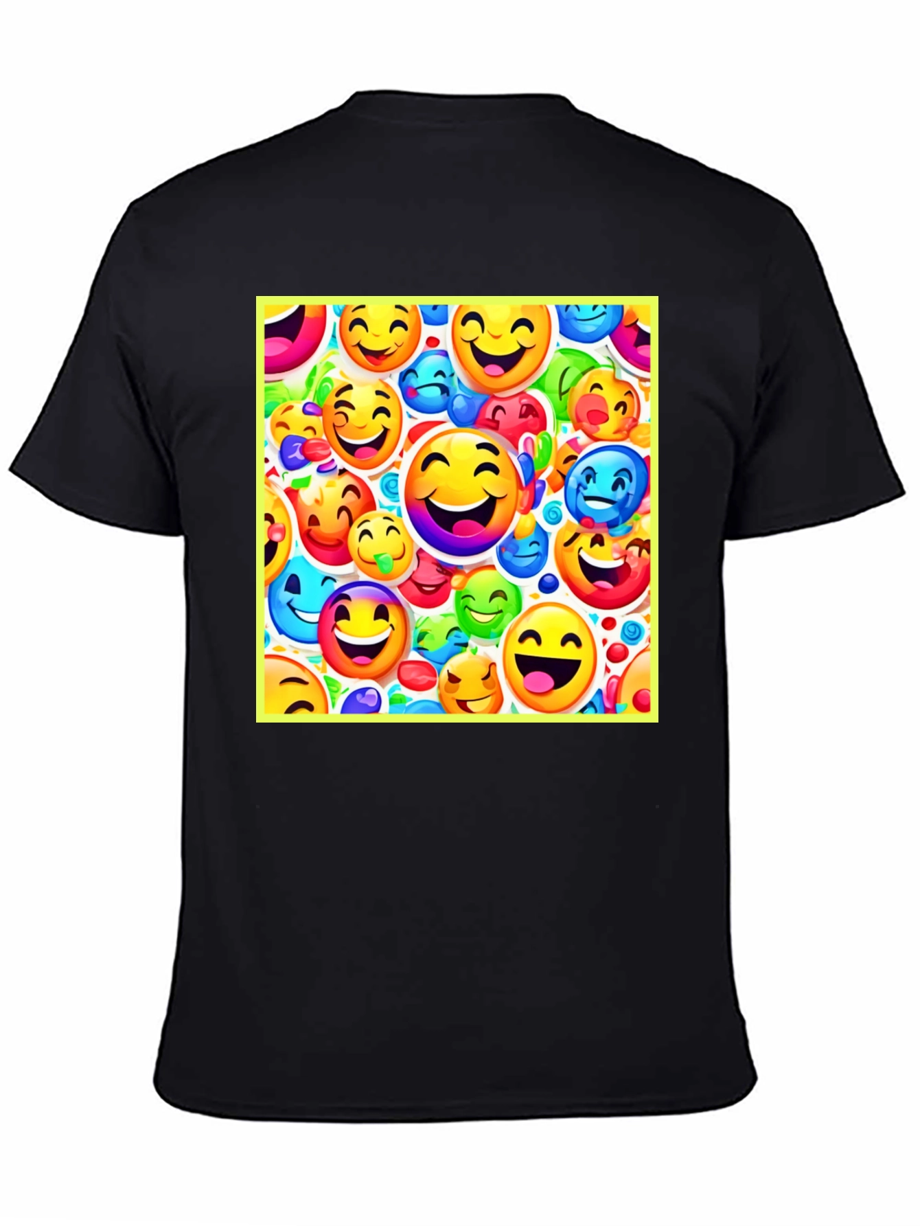 Emoji Face Pattern Black T-Shirt