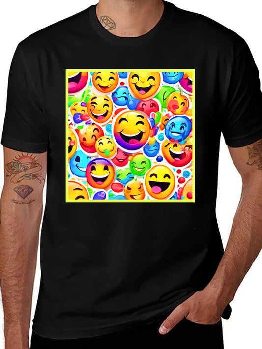Emoji Face Pattern Black T-Shirt