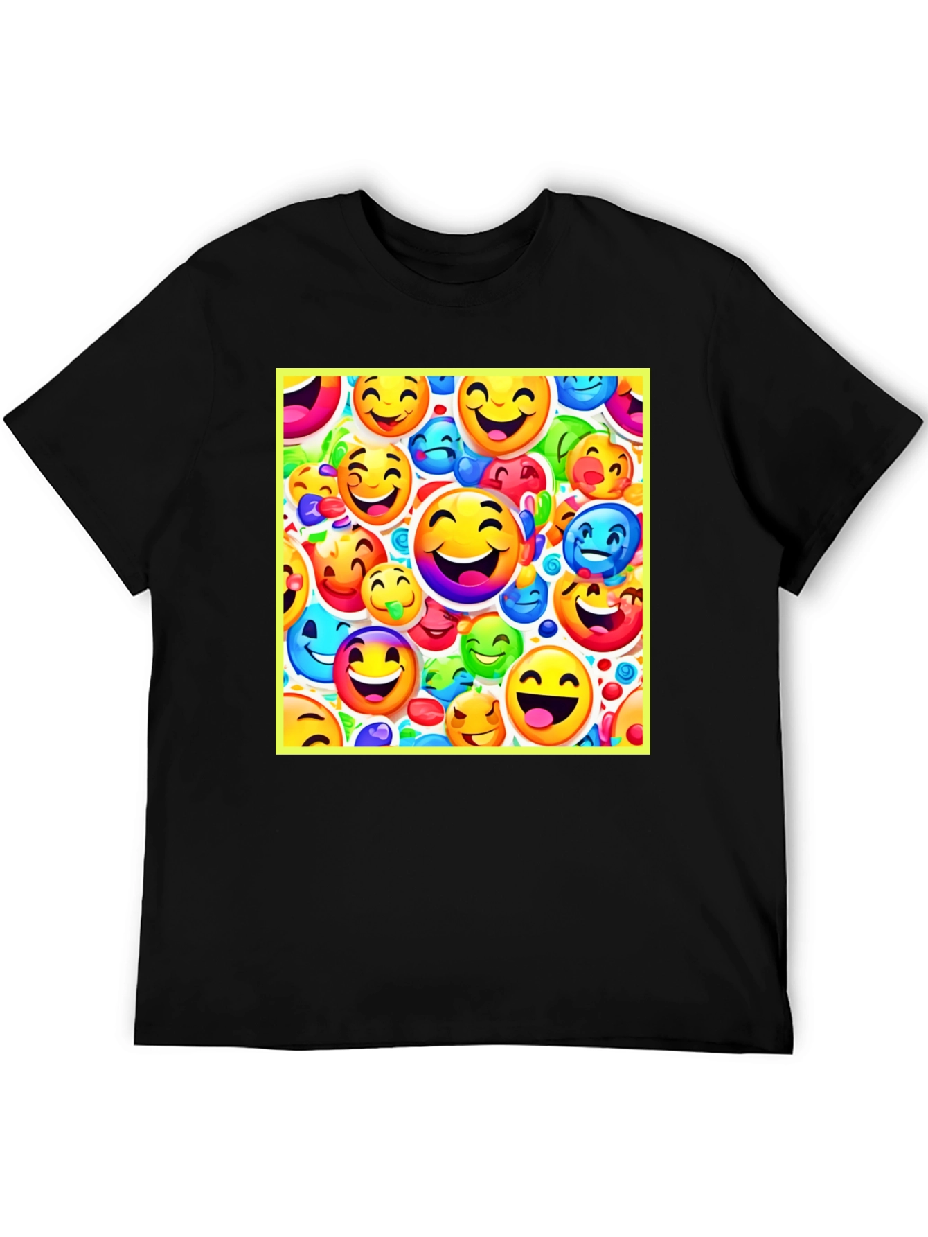 Emoji Face Pattern Black T-Shirt