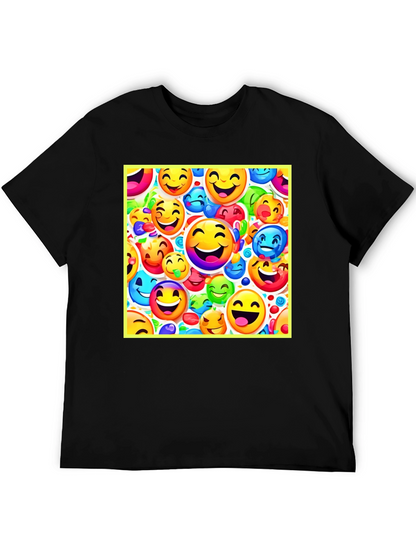 Emoji Face Pattern Black T-Shirt