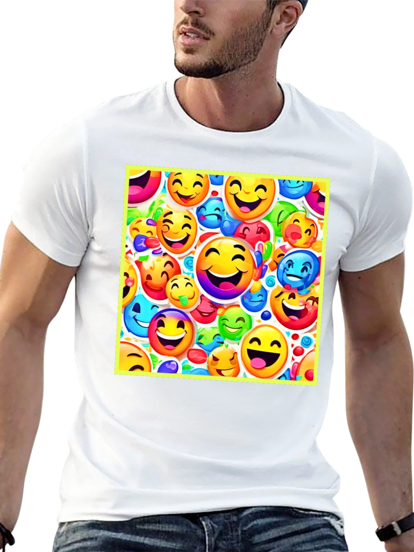 Emoji Face Pattern Black T-Shirt