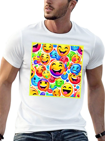 Emoji Face Pattern Black T-Shirt