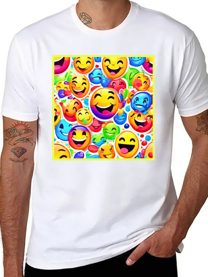 Emoji Face Pattern Black T-Shirt