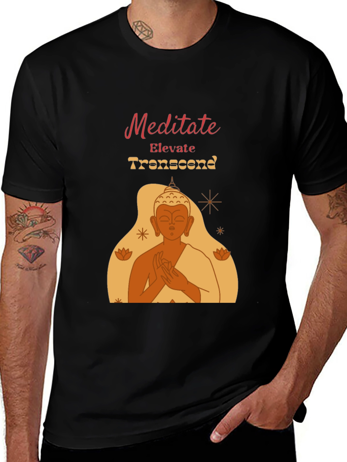 Meditate Elevate Transcend Black Graphic T-Shirt