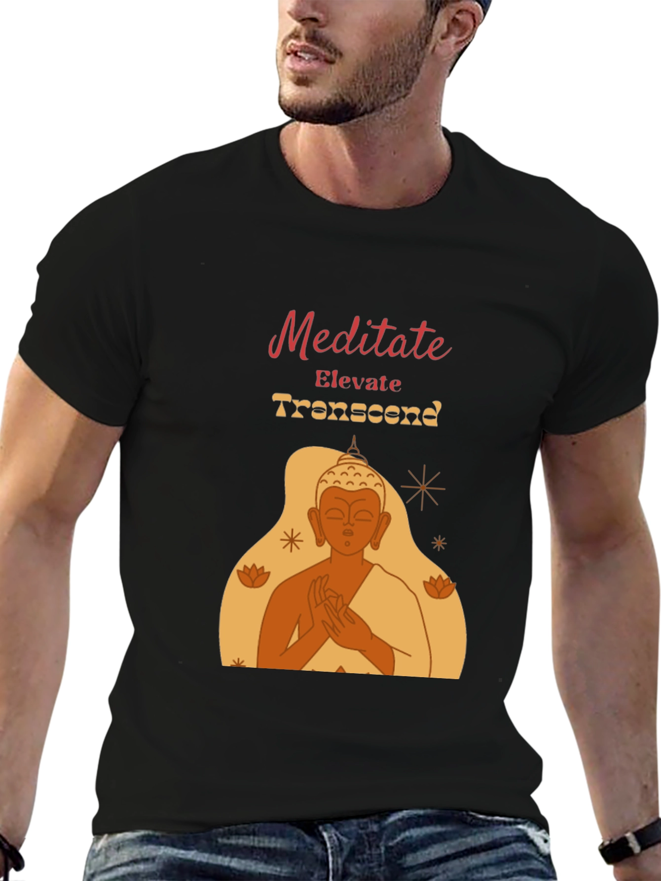 Meditate Elevate Transcend Black Graphic T-Shirt