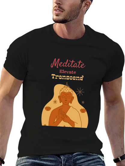 Meditate Elevate Transcend Black Graphic T-Shirt