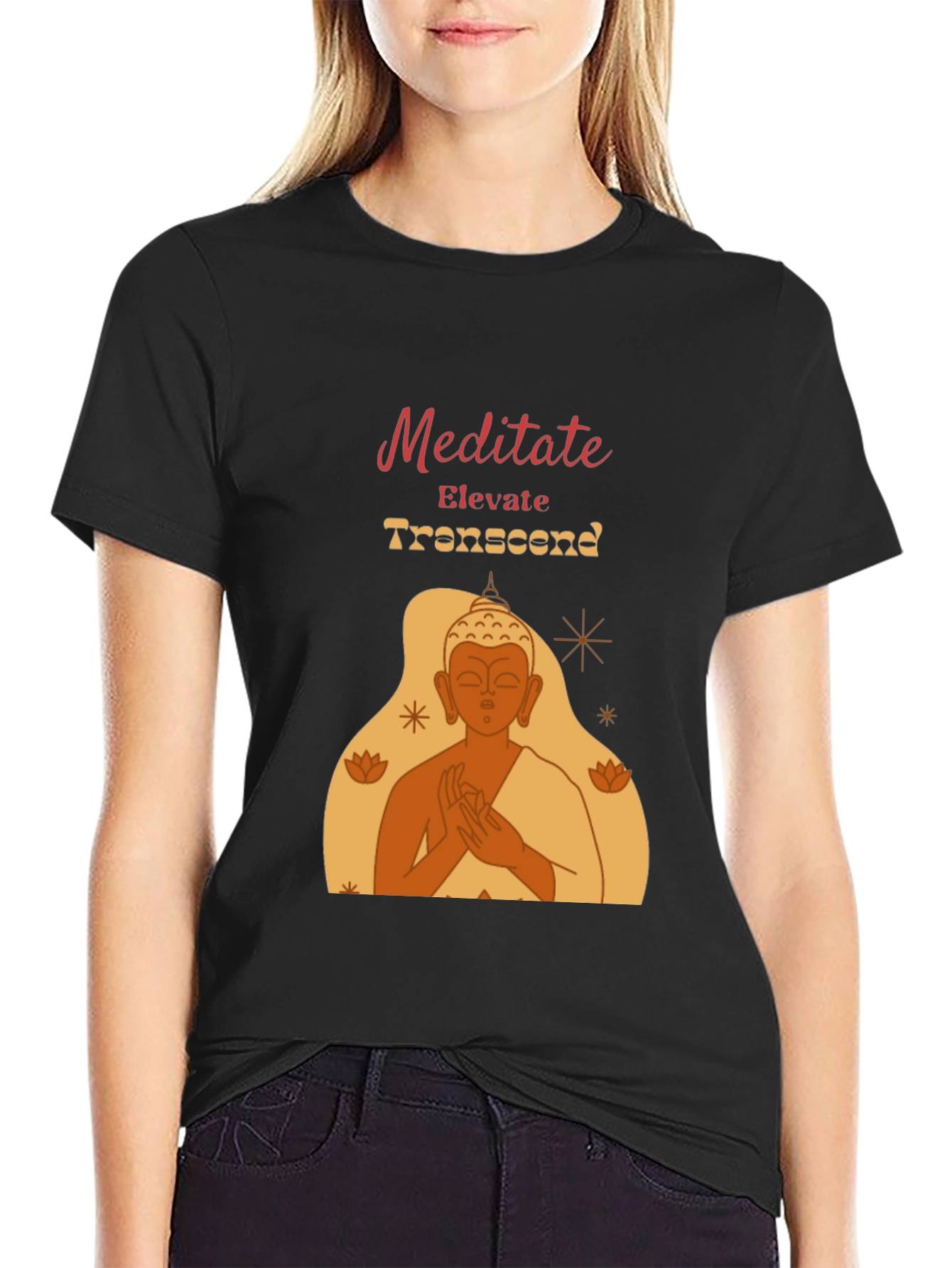 Meditate Elevate Transcend Black Graphic T-Shirt