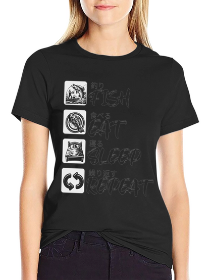 Fish Eat Sleep Repeat Black Graphic Tee