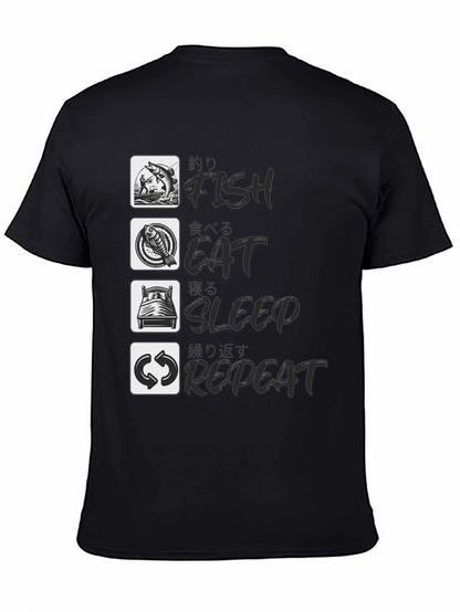 Fish Eat Sleep Repeat Black Graphic Tee
