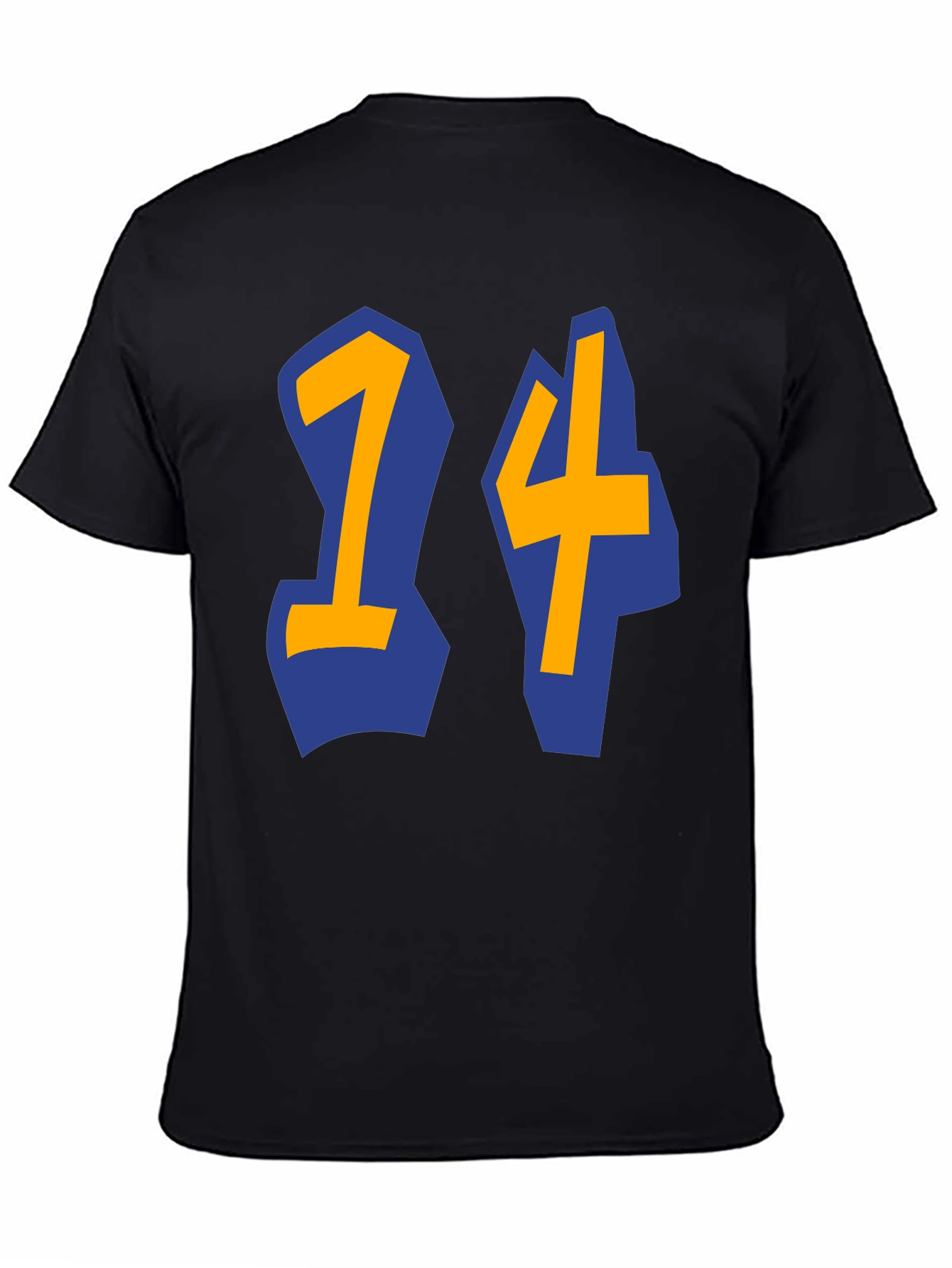 Black T-shirt with Blue and Gold 14 Design