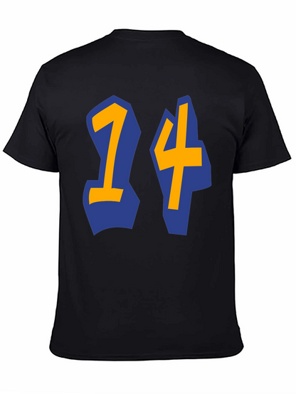 Black T-shirt with Blue and Gold 14 Design