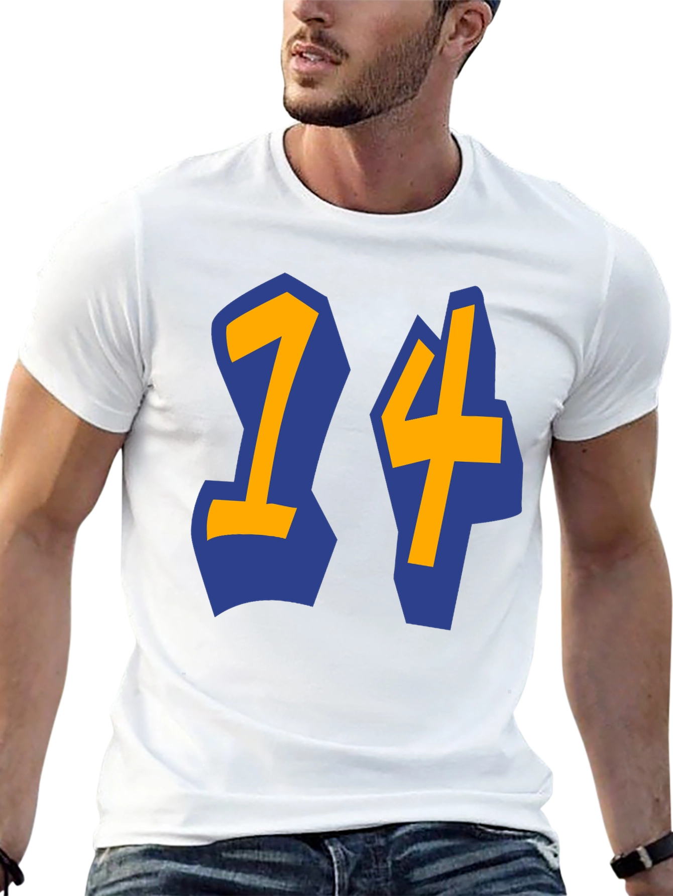 Black T-shirt with Blue and Gold 14 Design
