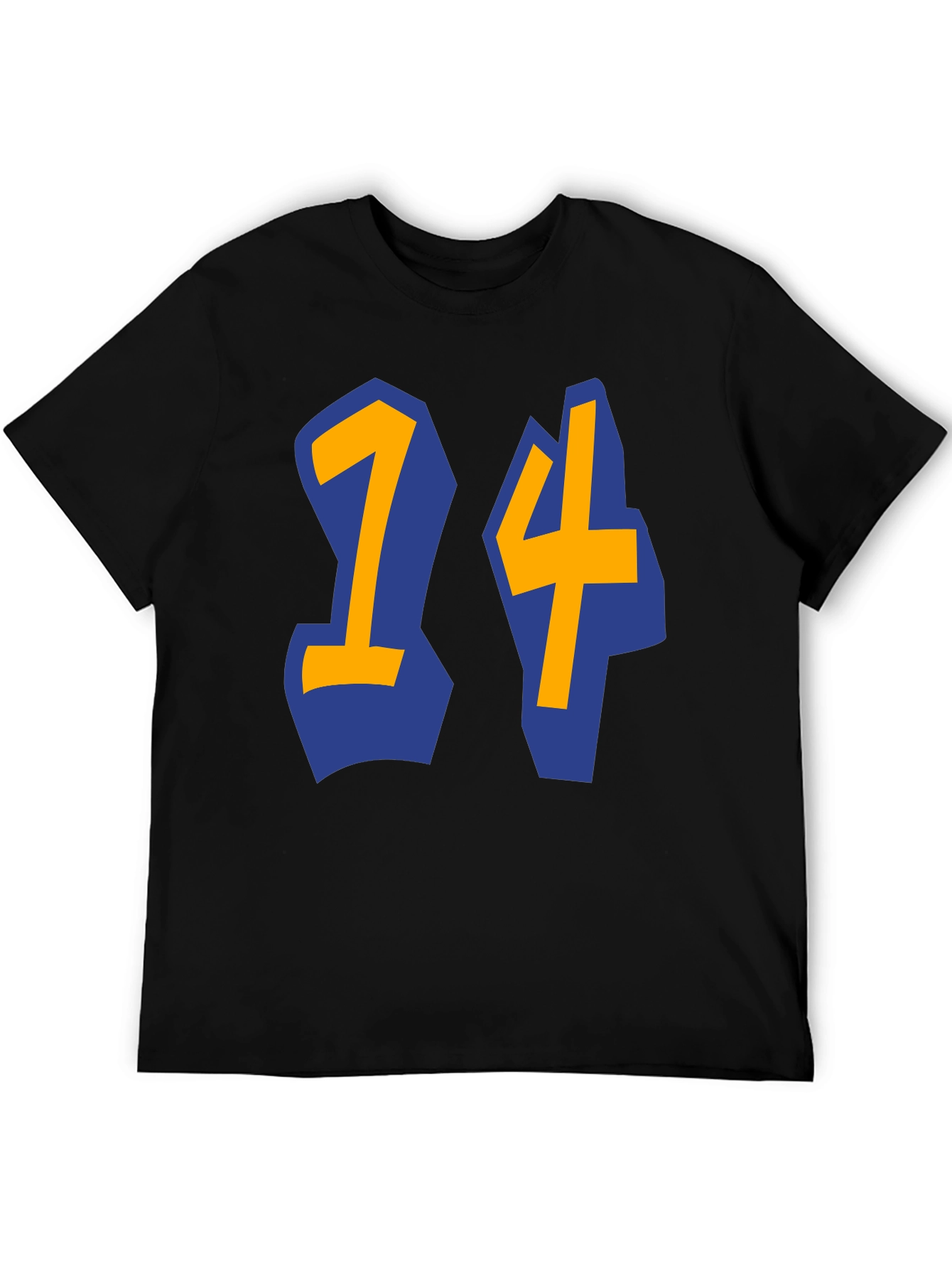 Black T-shirt with Blue and Gold 14 Design