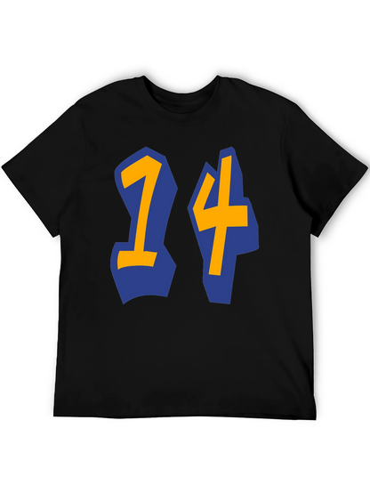 Black T-shirt with Blue and Gold 14 Design