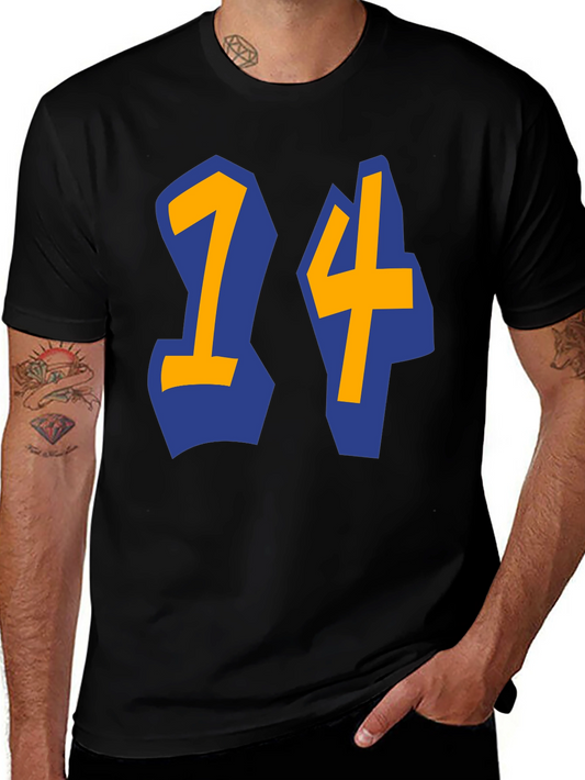 Black T-shirt with Blue and Gold 14 Design