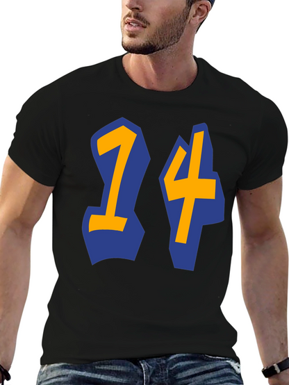 Black T-shirt with Blue and Gold 14 Design