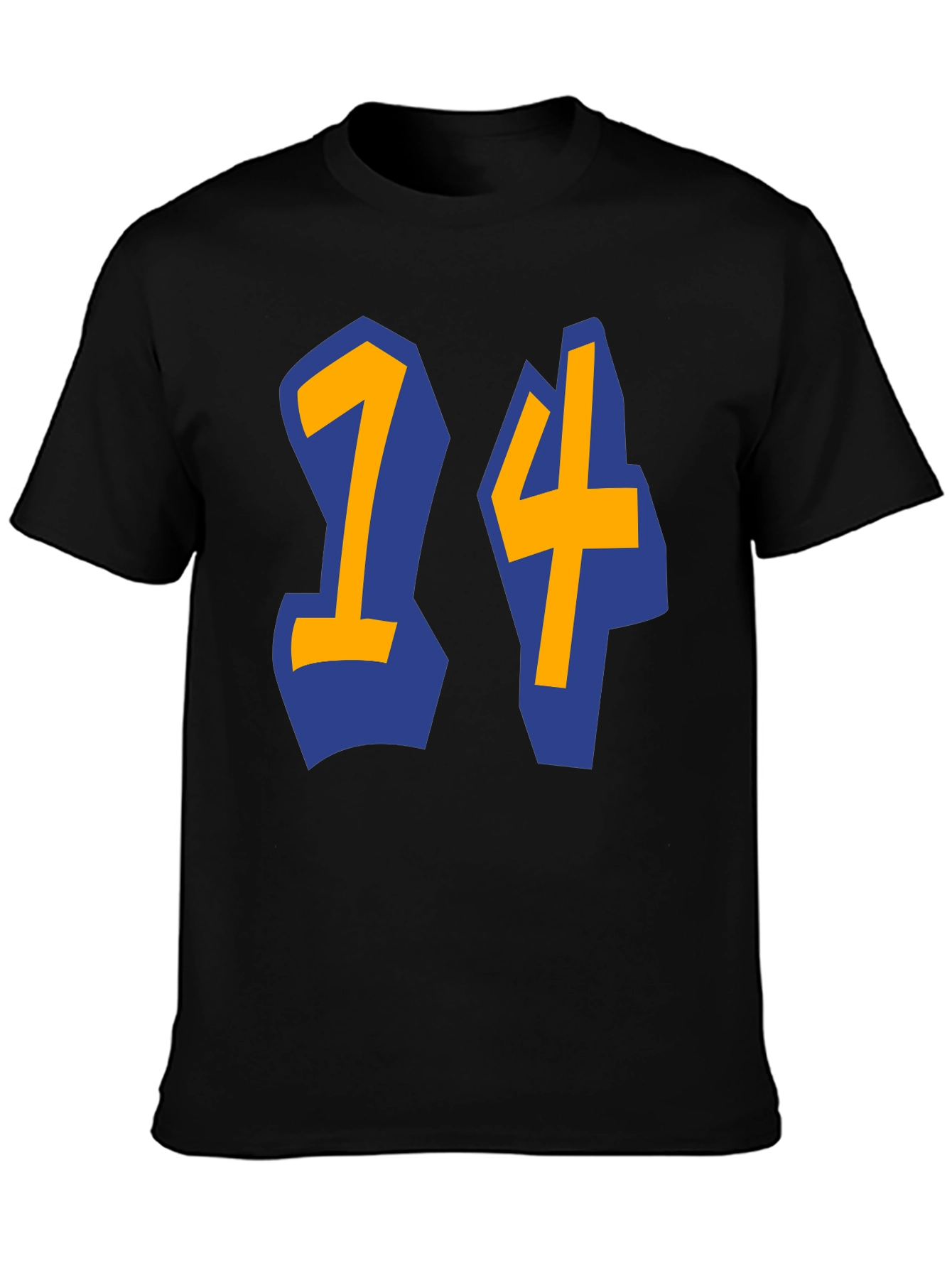 Black T-shirt with Blue and Gold 14 Design