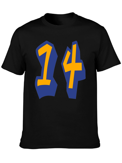 Black T-shirt with Blue and Gold 14 Design