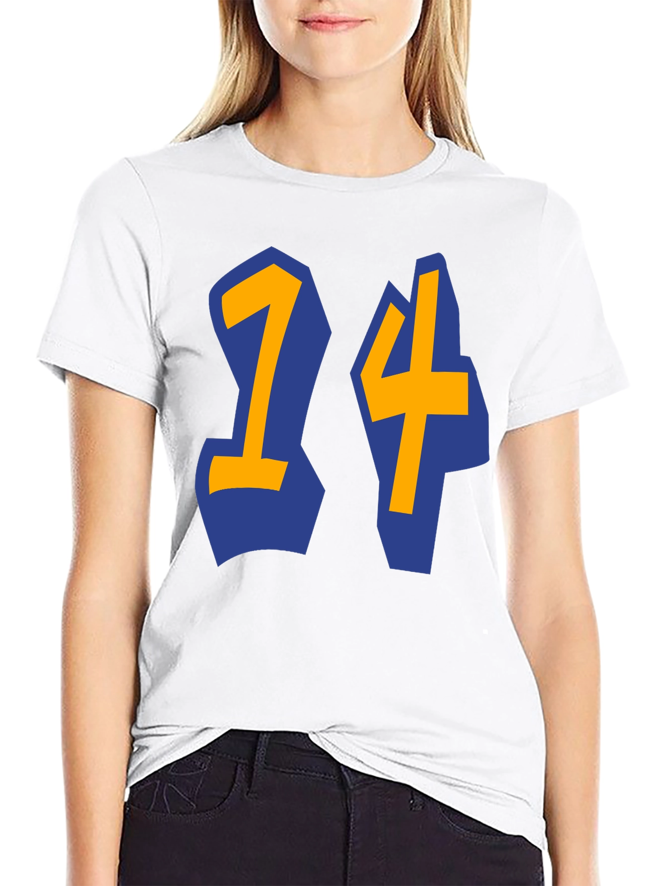 Black T-shirt with Blue and Gold 14 Design