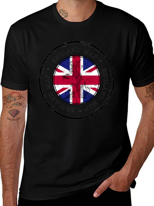 England Map Flag Graphic Tee - Black Cotton T-Shirt