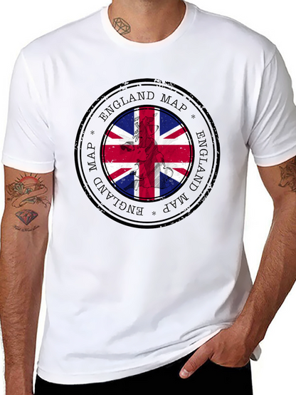 England Map Flag Graphic Tee - Black Cotton T-Shirt
