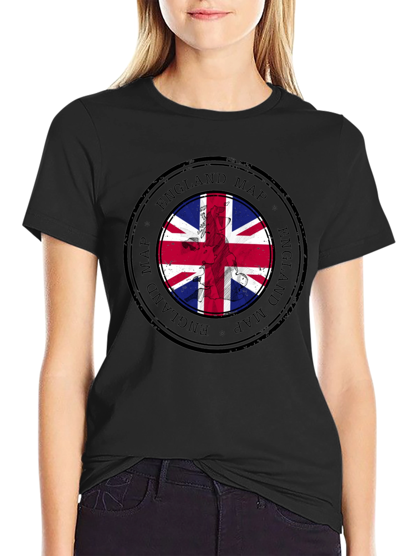 England Map Flag Graphic Tee - Black Cotton T-Shirt