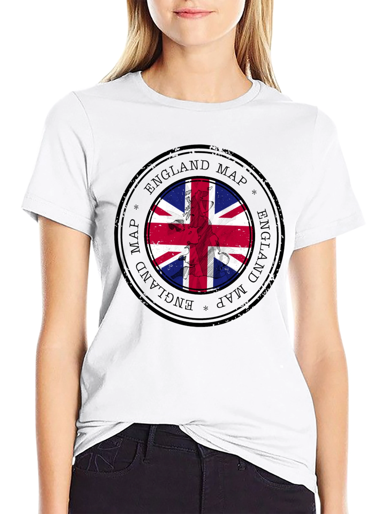 England Map Flag Graphic Tee - Black Cotton T-Shirt