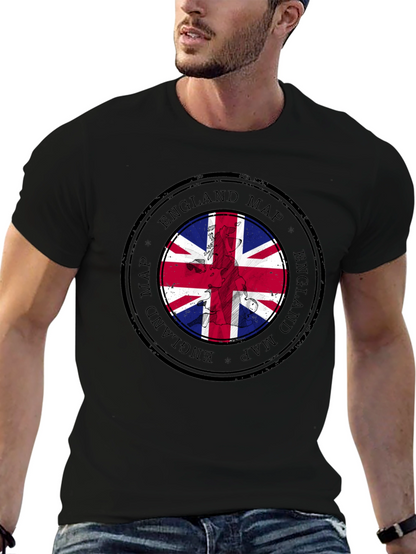 England Map Flag Graphic Tee - Black Cotton T-Shirt