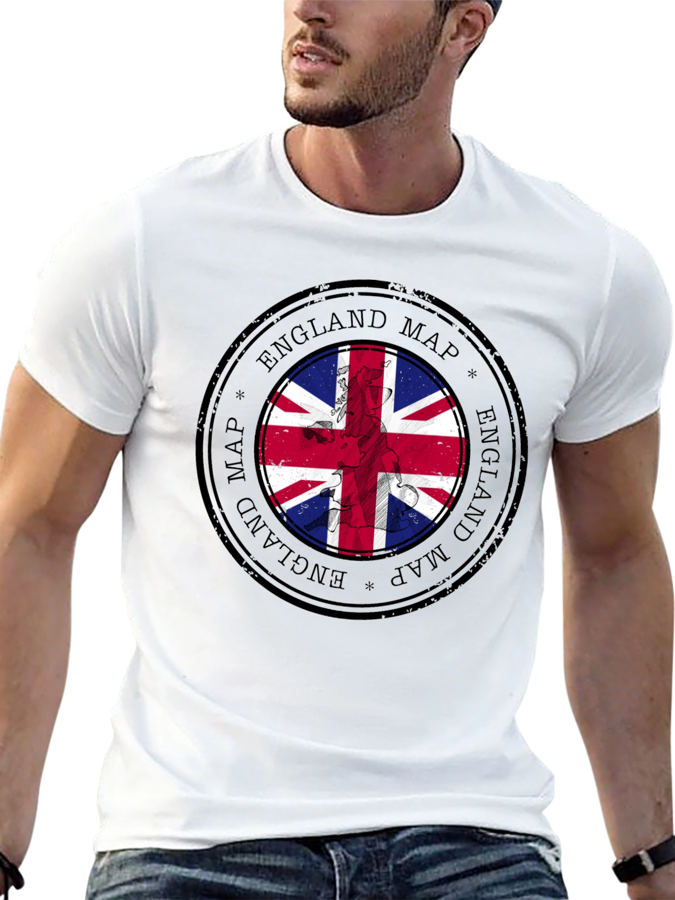 England Map Flag Graphic Tee - Black Cotton T-Shirt