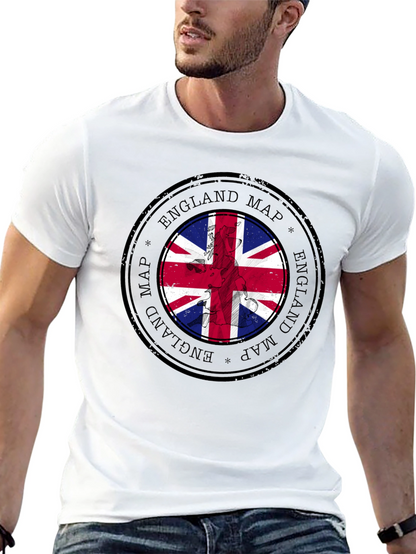 England Map Flag Graphic Tee - Black Cotton T-Shirt