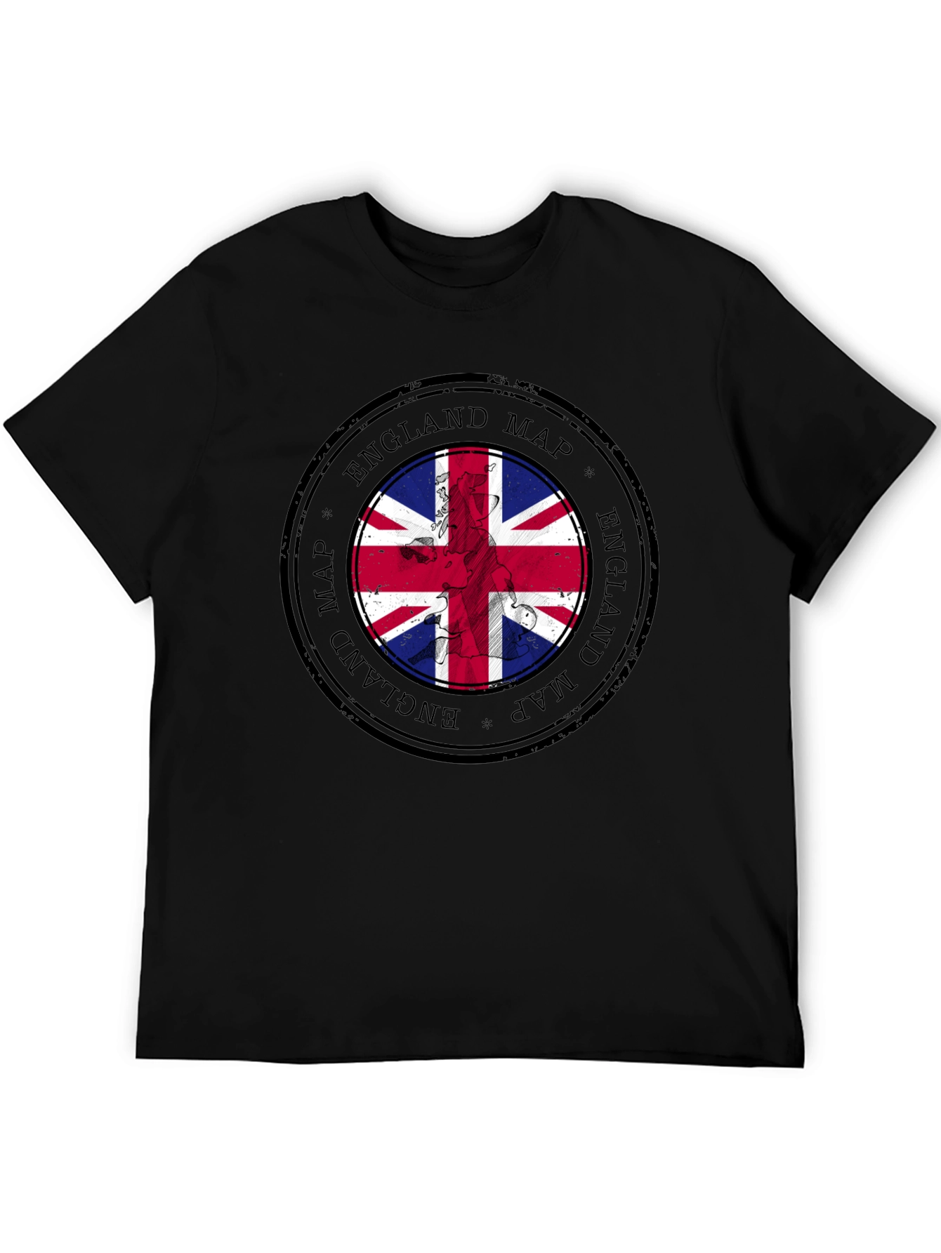 England Map Flag Graphic Tee - Black Cotton T-Shirt