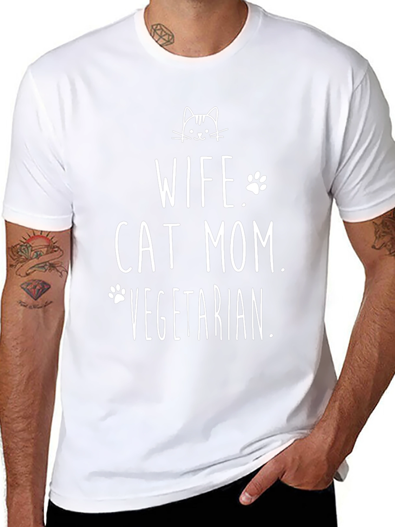 Wife Cat Mom Vegetarian T-Shirt