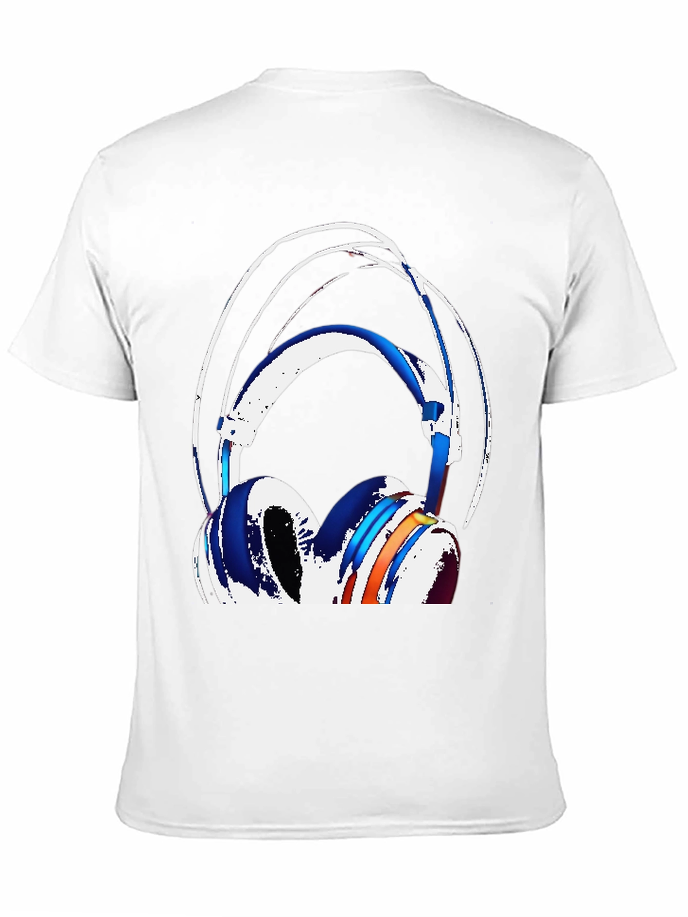 Stylish Headphones Graphic Tee - Black Cotton Blend