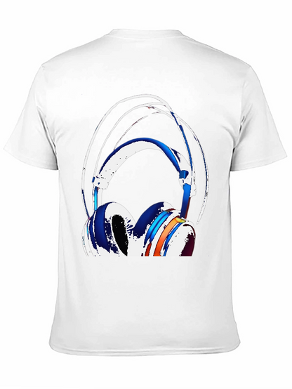 Stylish Headphones Graphic Tee - Black Cotton Blend
