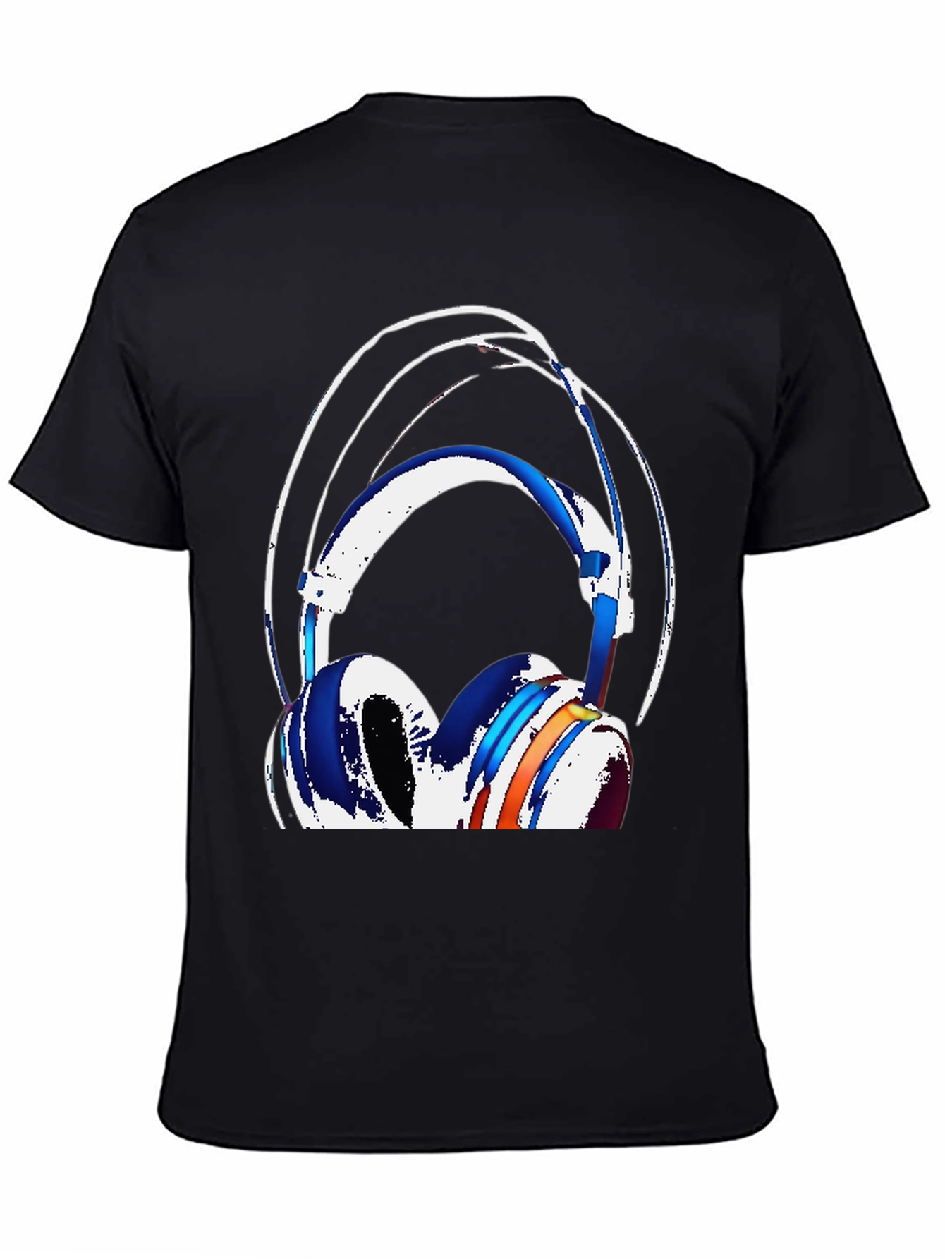 Stylish Headphones Graphic Tee - Black Cotton Blend
