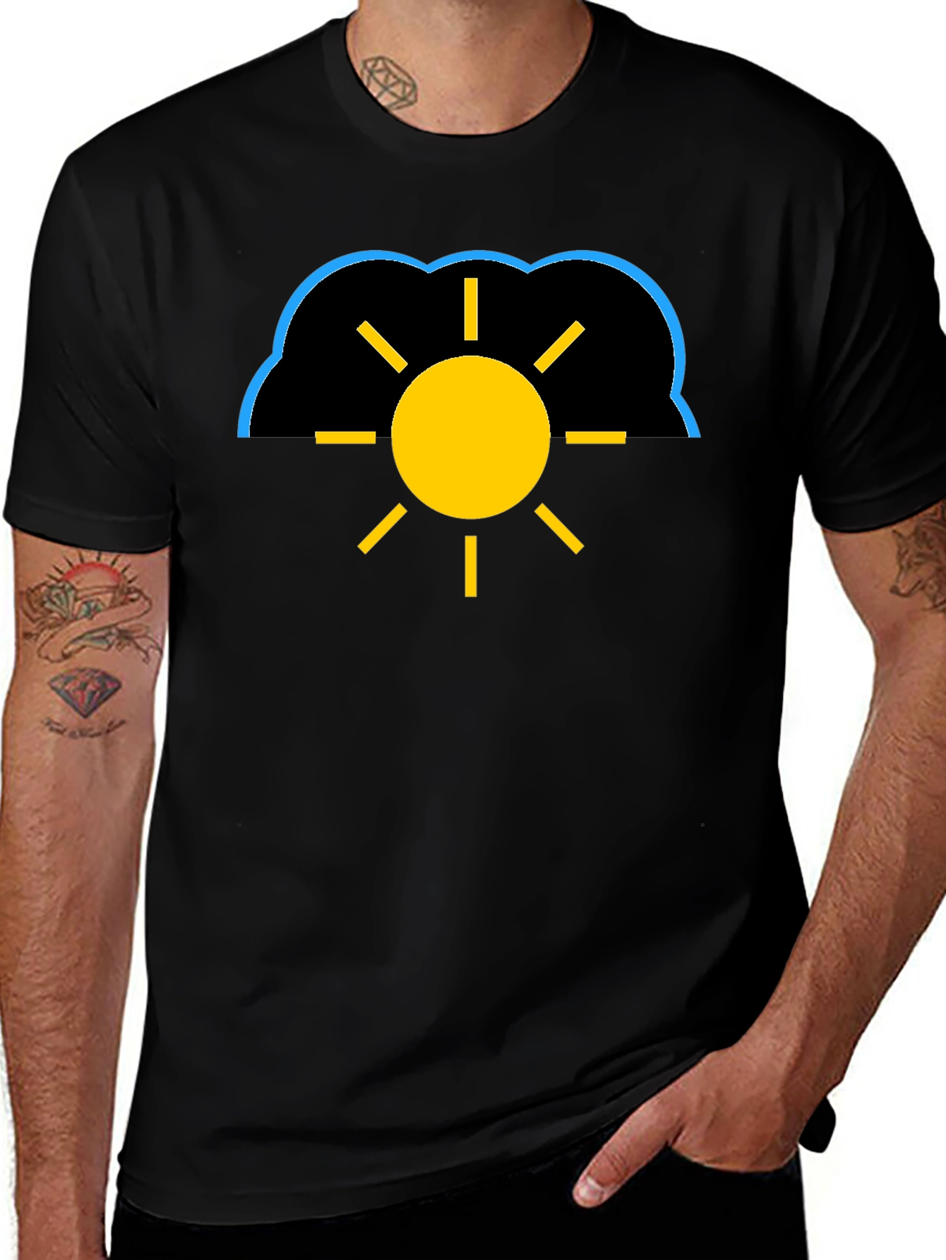 Cloudy Sun Black T-Shirt