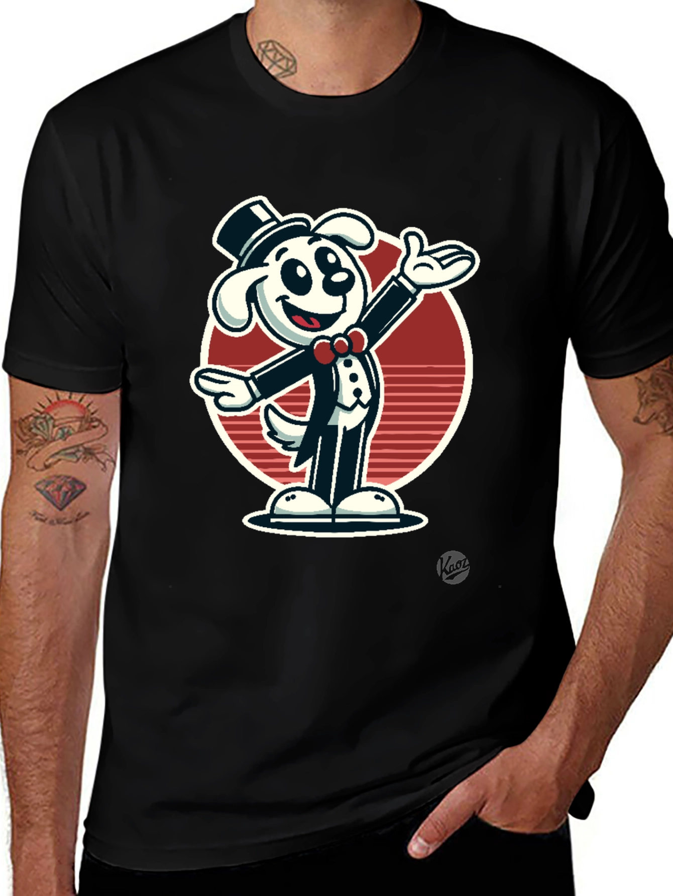 Dapper Dog Cartoon T-Shirt - Black Cotton Blend