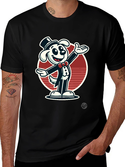 Dapper Dog Cartoon T-Shirt - Black Cotton Blend