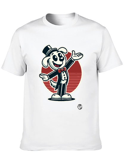 Dapper Dog Cartoon T-Shirt - Black Cotton Blend